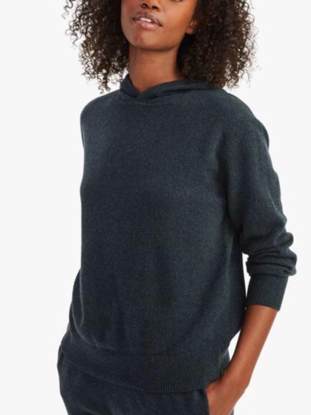 NAADAM 100% Cashmere FOREST Heather GREEN Hooded Hiking Sweater Long Sleeve